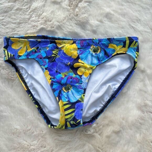 Lands’ End Bikini Swim Bottom Floral Tropical Blue Yellow Beach Pool size 2 - Picture 1 of 7